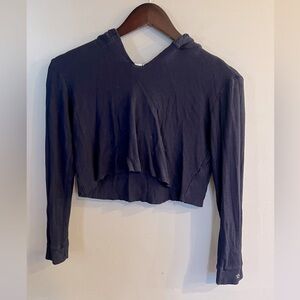 SLS APPAREL Girl's Navy Blue Thermal Cropped Pullover Hoodie Size L